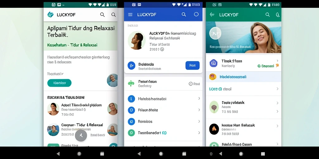 Antarmuka aplikasi LUCKYDF menunjukkan fitur Tidur & Relaksasi.