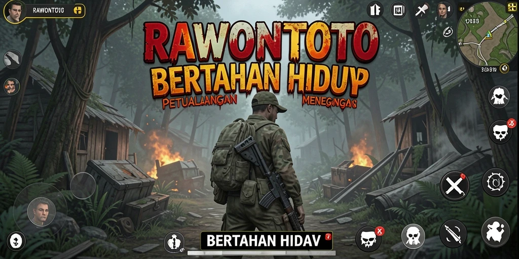 Antarmuka game RAWONTOTO yang menegangkan saat bertahan hidup.